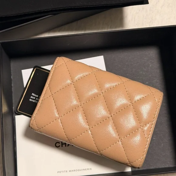 CHANEL 2022 Quilted Trifold Wallet in Beige with Gold CC - Picture 3 of 6